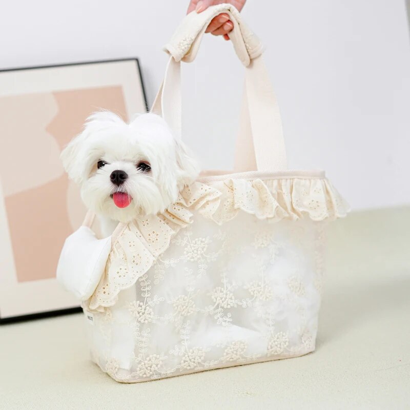Cute Chihuahua Handheld Puppy Carrier Bag - Lace Shoulder Pet Accessory