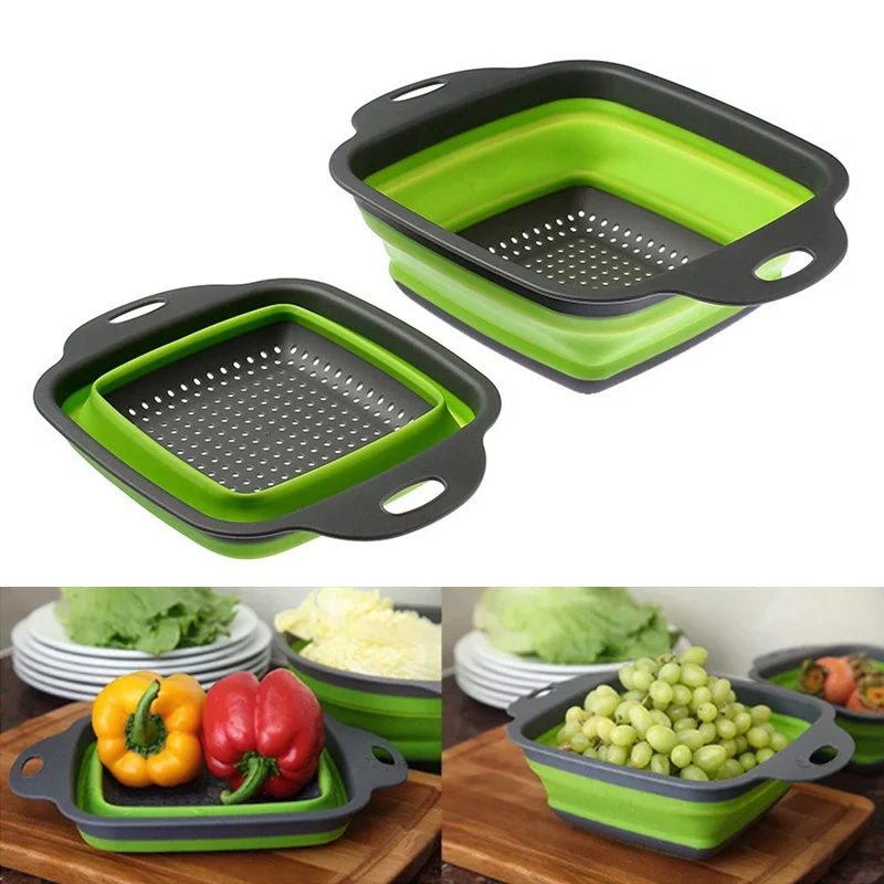 Silicone Folding Drainer Basket for Food and Pasta, Foldable Fruit Vegetable Colander Kitchen Strainer