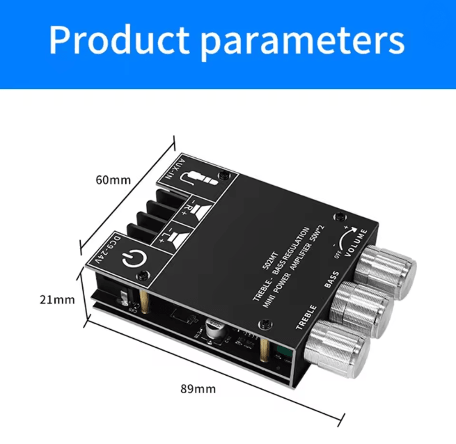 PowerPulse ZK502MT Bluetooth Stereo Amplifier Board 2x50W High Power Audio Amp
