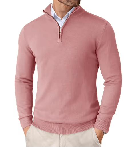 Mens Quarter Zip Knit Sweater Slim Fit Lightweight Mock Neck Pullover