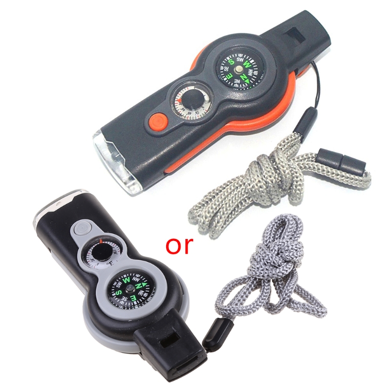 Survival Whistle with LED Light, Compass, Thermometer & Magnifier  Perfect Outdoor Emergency Tool