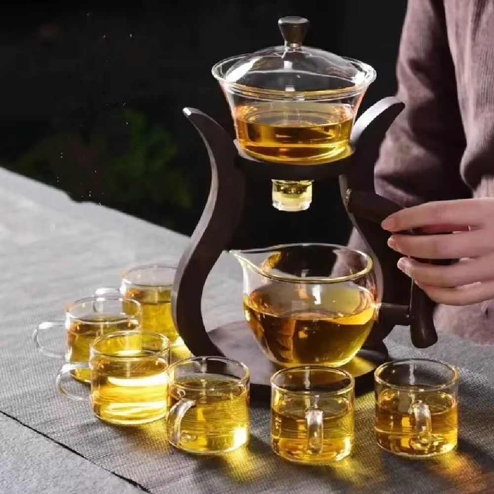 Lazy Kung Fu Magnetic Drip Teapot Set – Heat-Resistant Glass Semi-Automatic Tea Set