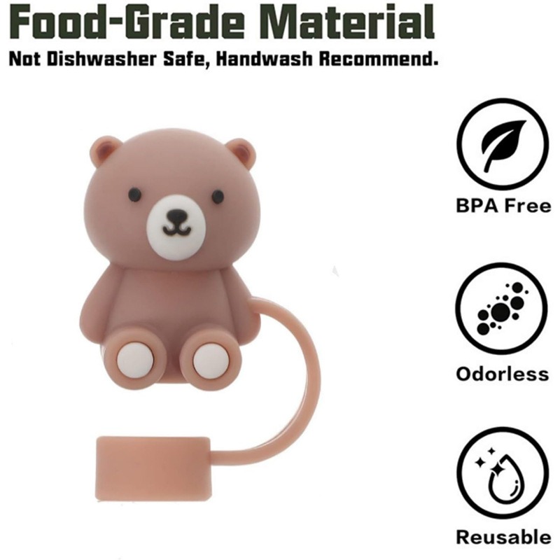 Cute Teddy Bear Silicone Straw Cover, Compatible With Stanley Cup Dust Plug