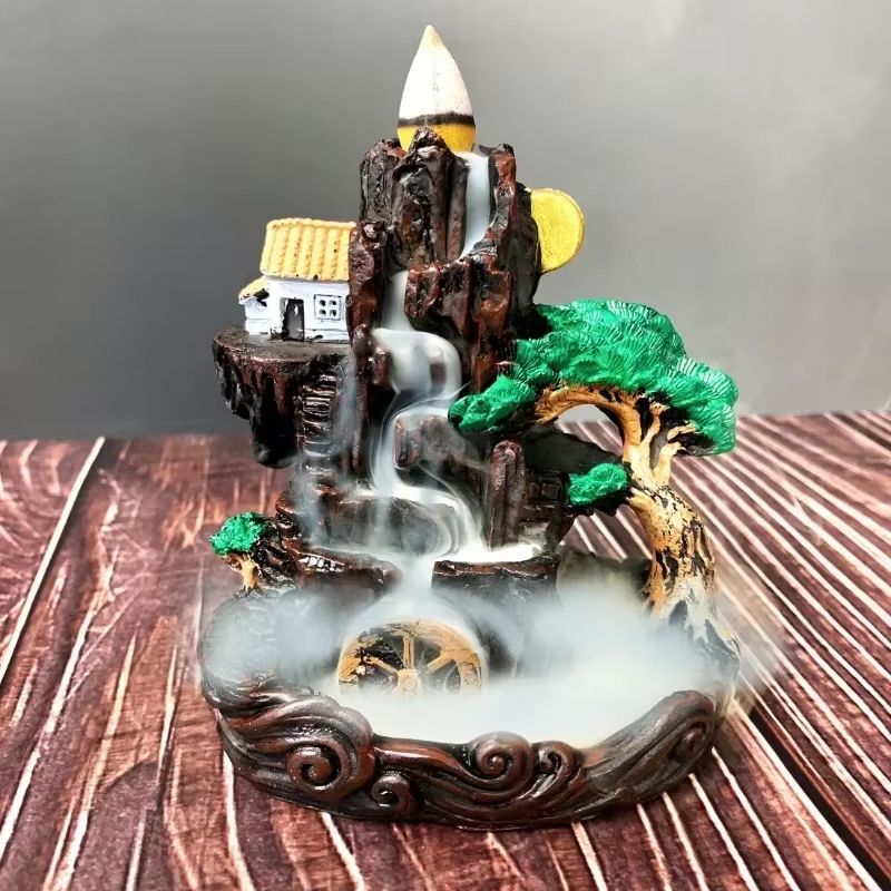 Resin Waterfall Backflow Incense Burner Romantic Smoke Flow Decor