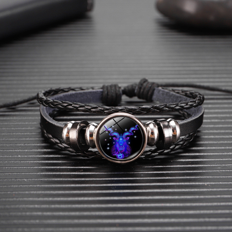 Glow in the Dark Zodiac Bracelet Multilayer Leather Wrap Astrology Gift