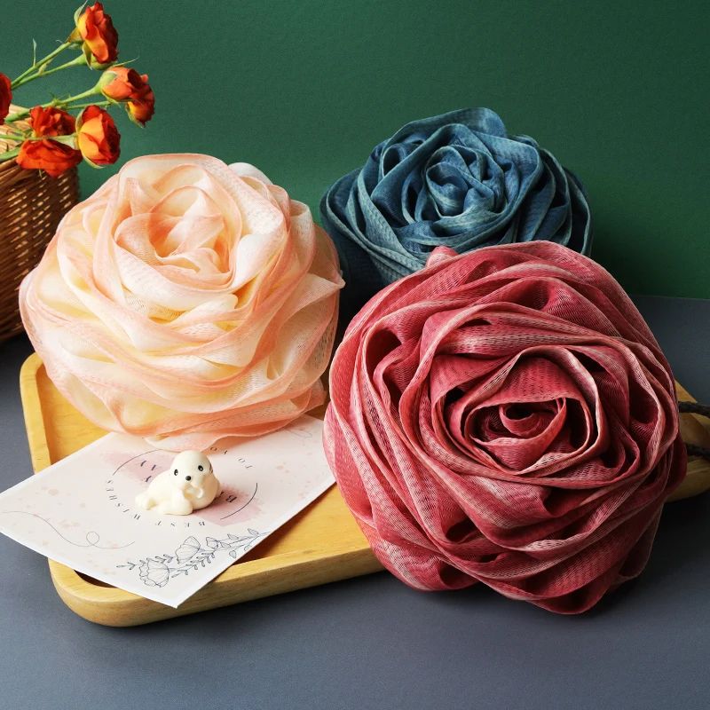 Rose Mesh Bath Sponge Exfoliating Shower Loofah Soft Body Cleaning Puff