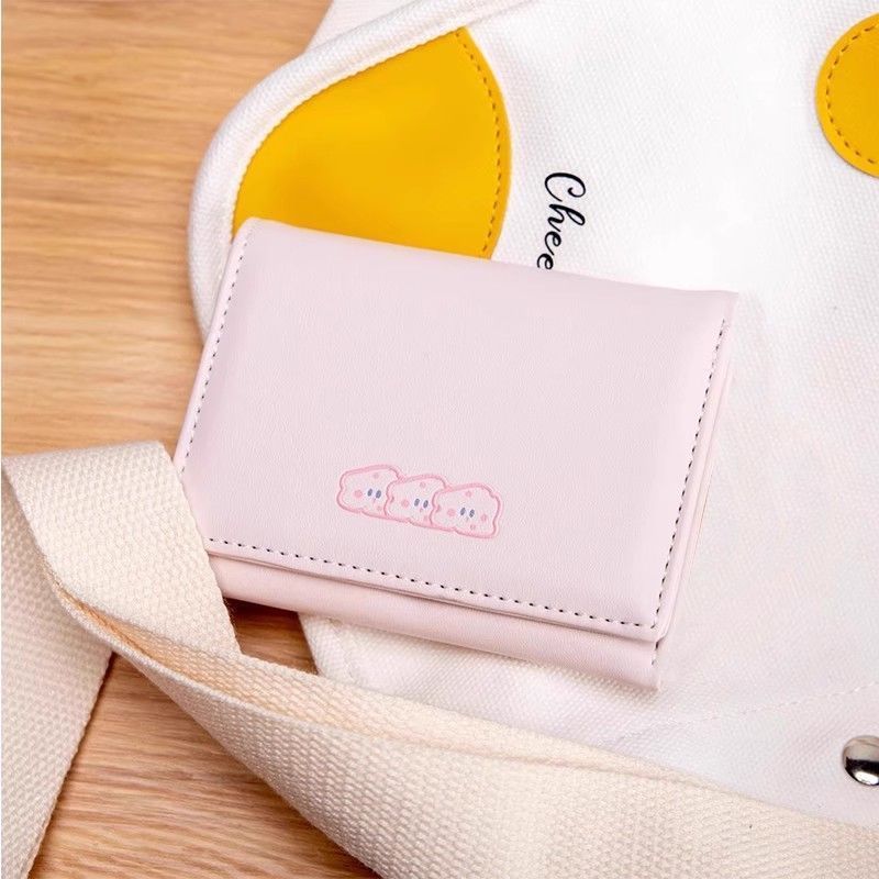 Cute Cartoon Tri-Fold Wallet Large Capacity for Schoolgirl Stylish Compact Card Holder
