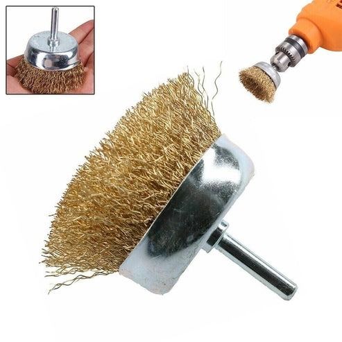 Rust Removal Wire Brush Set, Cup and Wheel Brushes Shank, Carbon Steel Paint Stripping Drill Bits