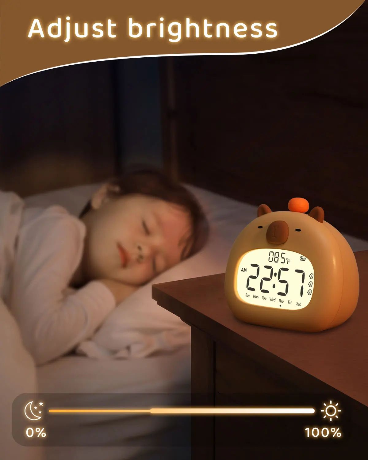 Cute Capybara Alarm Clock with Night Light & Timer – Kids Bedroom Multifunction Clock