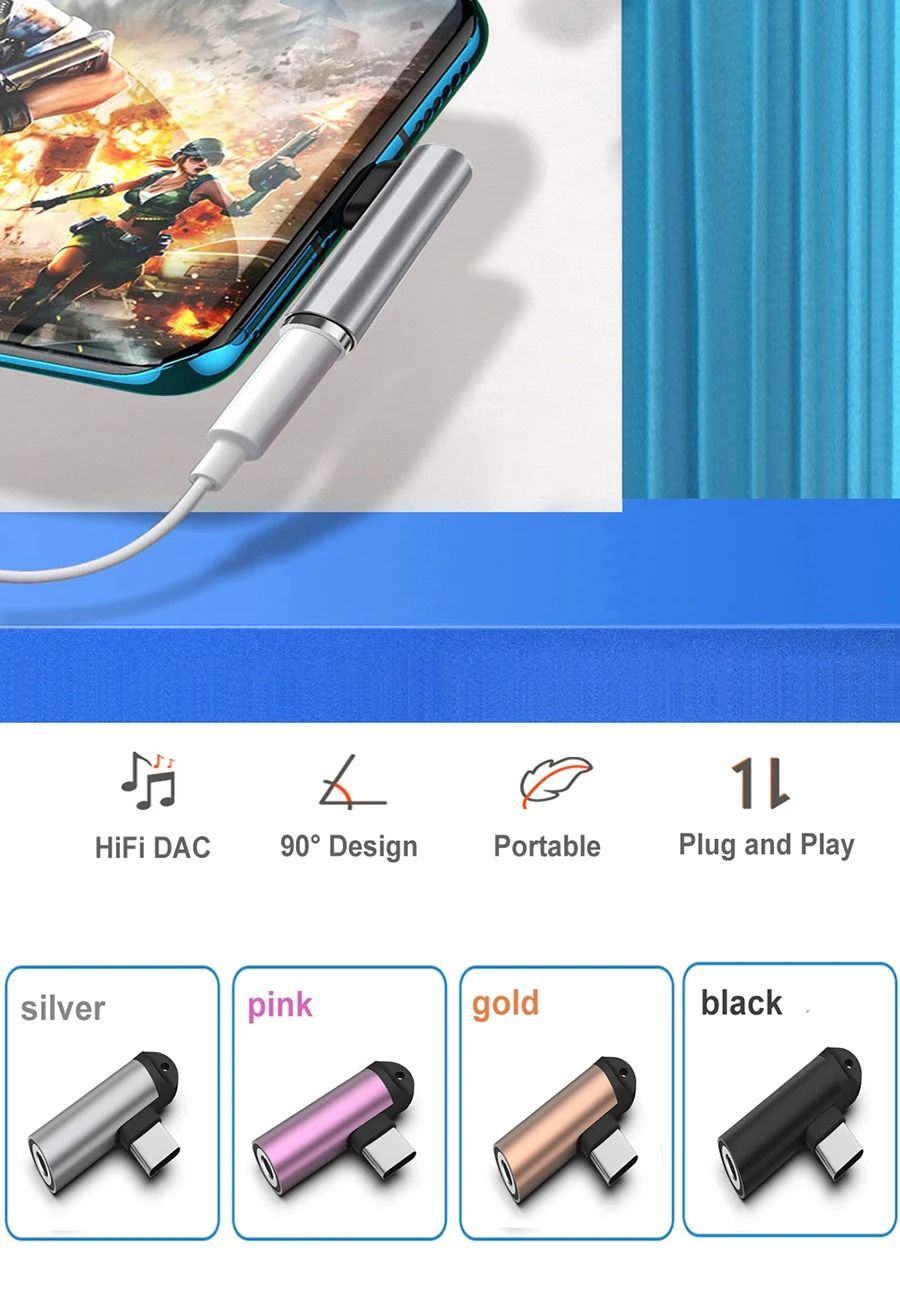 DAC USB C to 3.5mm Audio Adapter Digital Headphone Jack Converter