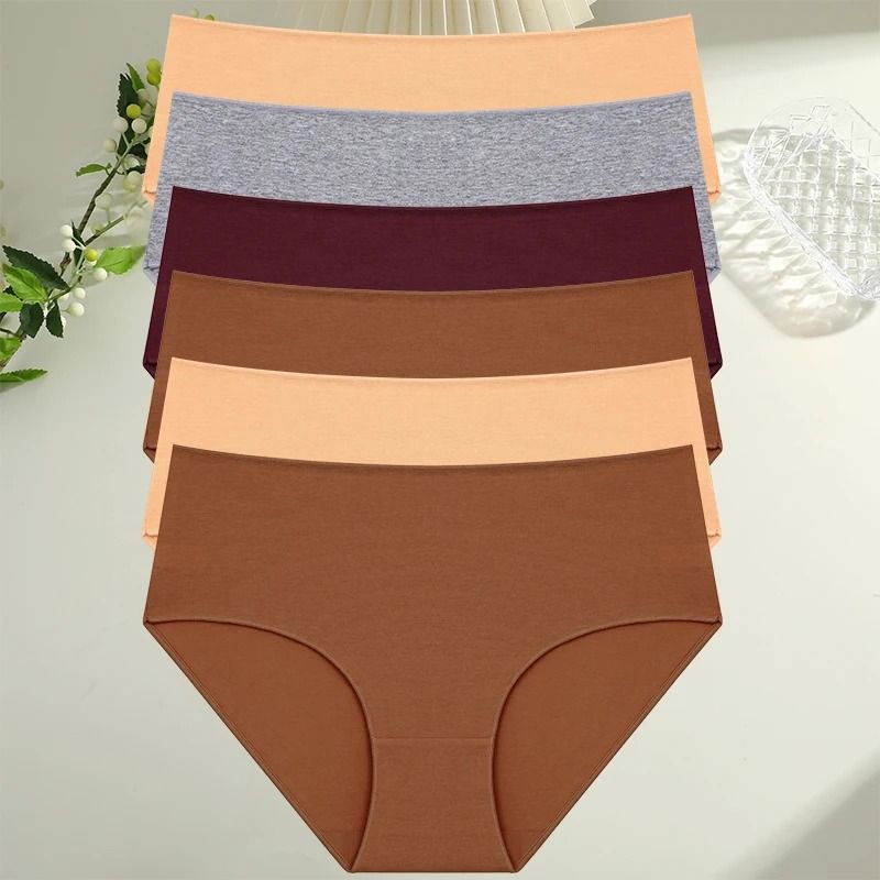 6 Piece Womens Cotton High Waist Seamless Briefs Breathable Everyday Underwear Set