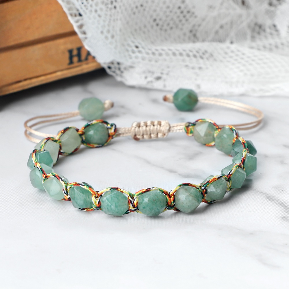 Women Malay Stone Cut Face Bracelet Yellow Agate Handmade Wristband Vacation Healing Beach Jewelry