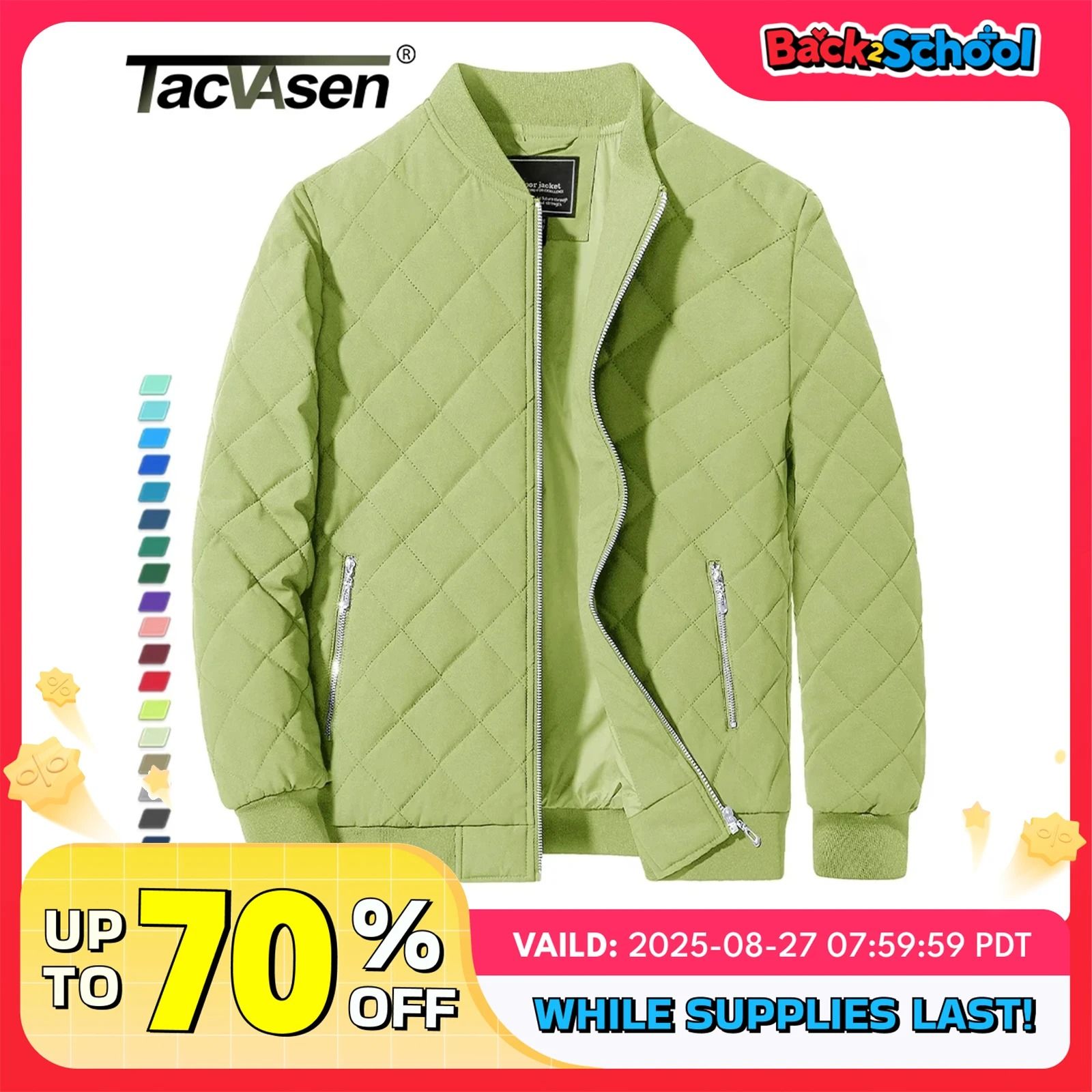 Womens Diamond Quilted Bomber Jacket Full Zip Warm Padded Coat