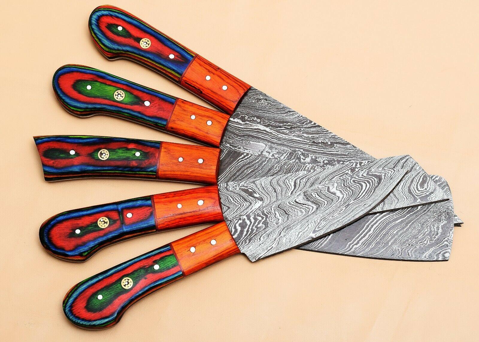Damascus Steel 5 Chef Knives Set – Elegant Pakka Wood Grip
