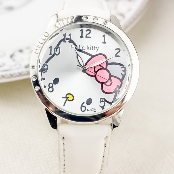 Hello Kitty Bow Digital Quartz Watch, Cartoon Belt Watch with Diamond, Kawaii Birthday Toy Gift