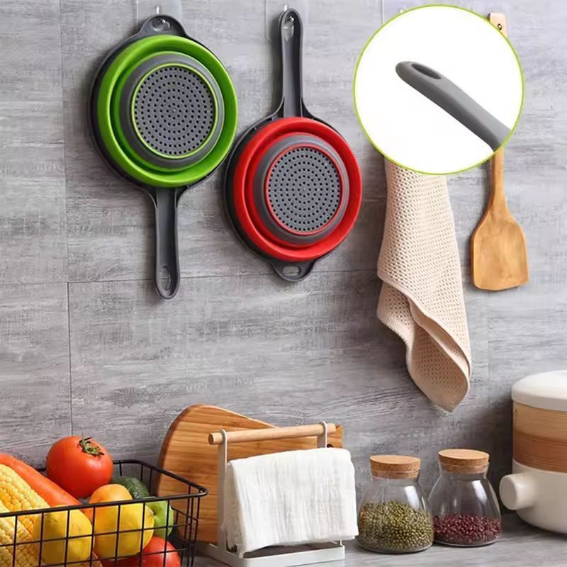 Silicone Collapsible Kitchen Colander – Space-Saving Pasta & Veggie Strainer with Handle