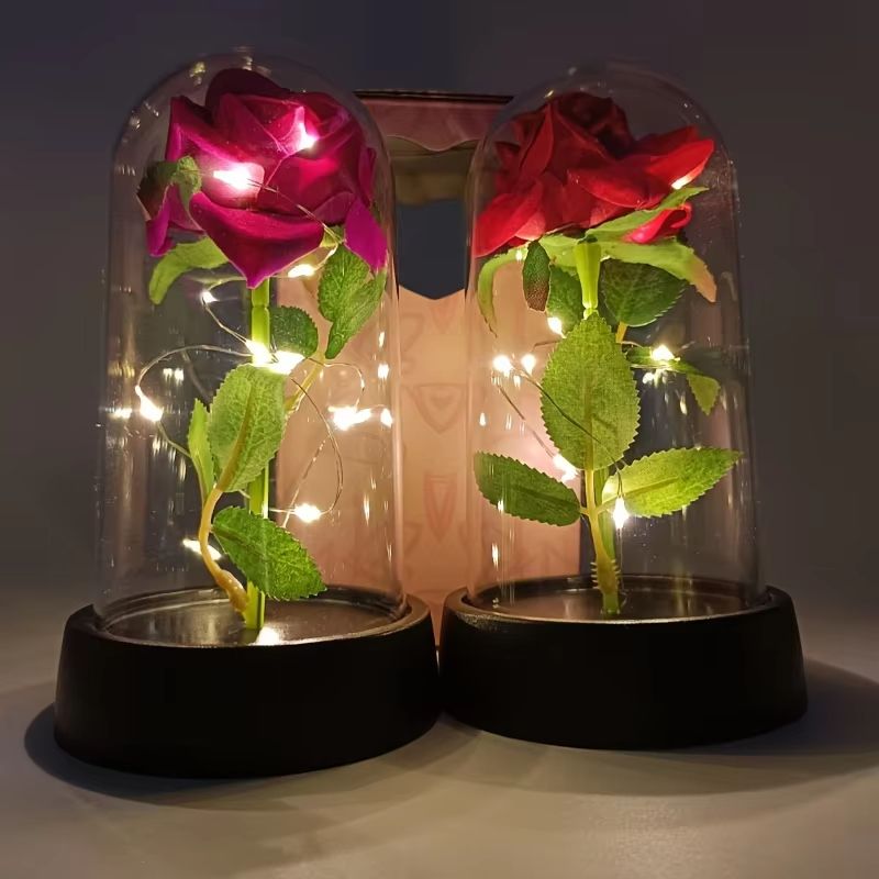 Eternal LED Rose in Glass Dome Romantic Gift for Her and Home Decor