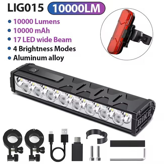 Bicycle Headlight 10000 Lumen Waterproof USB Rechargeable