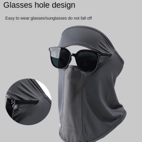 Facial Gini Summer Sports Ear Cord Scarves Mask Neck Protection Anti UV Ice Silk Sunscreen Mask Face Veil with Eyeglass
