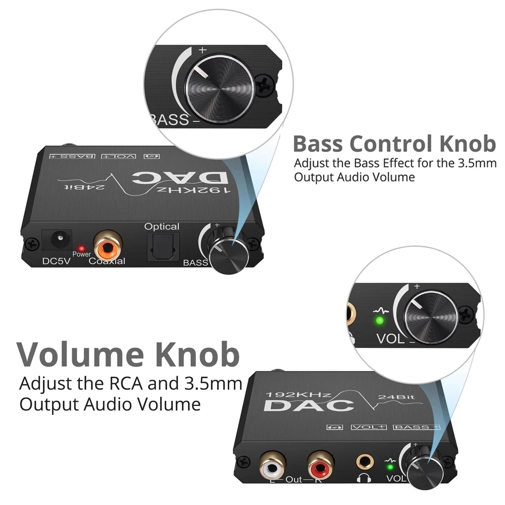 DAC Digital to Analog Audio Converter, SPDIF Optical Toslink Coaxial to Stereo RCA L/R & Jack Output