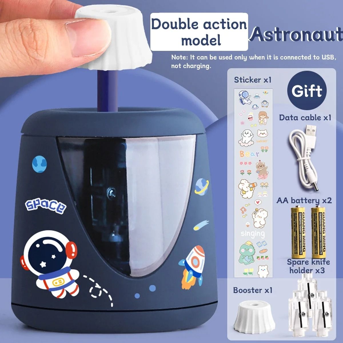 Electric Automatic Pencil Sharpener Cartoon Space Design Kids School and Office Stationery