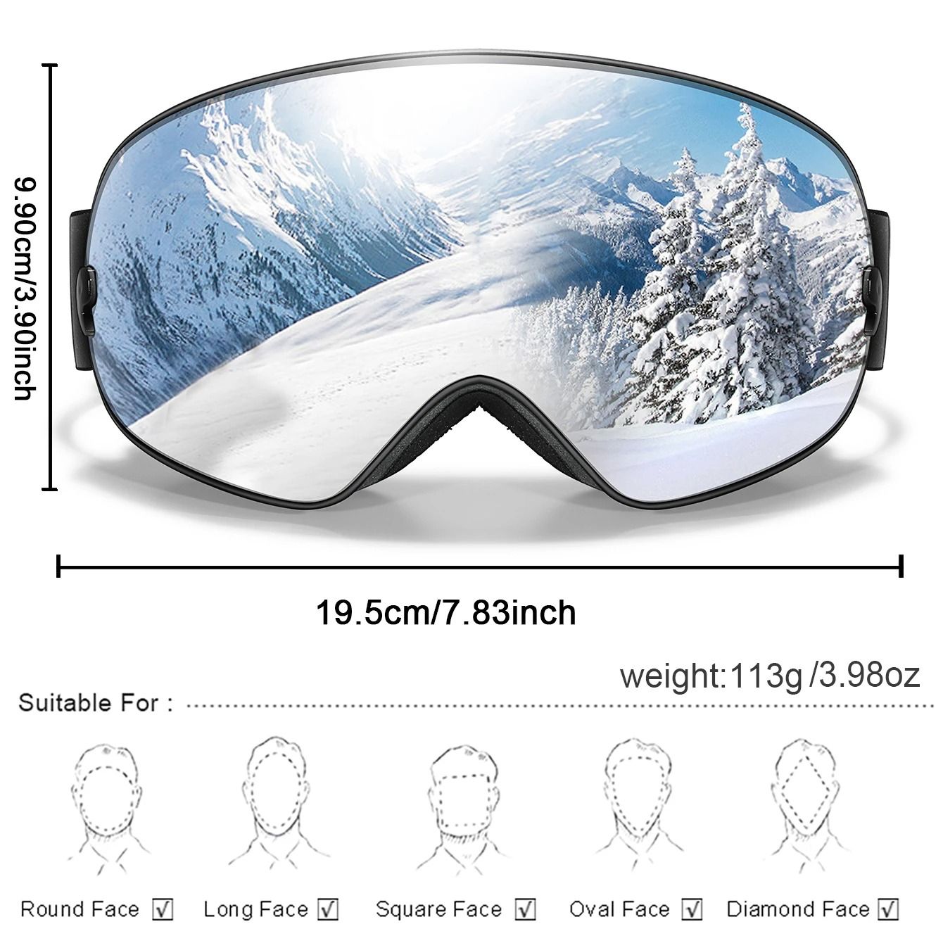 UV400 Anti-Fog Outdoor Sports Ski Goggles with Changeable Lens for Snowboarding Cycling and Snowmobile