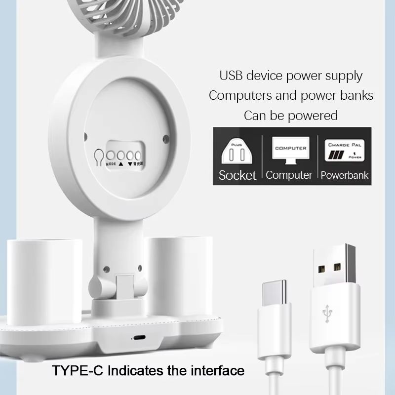 USB Charging LED Table Lamp with Adjustable Brightness Fan and Clock Display