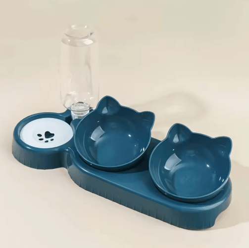ErgoFeed 3 in 1 Pet Bowl – Tilted Cat Bowl Set with Gravity Water Feeder