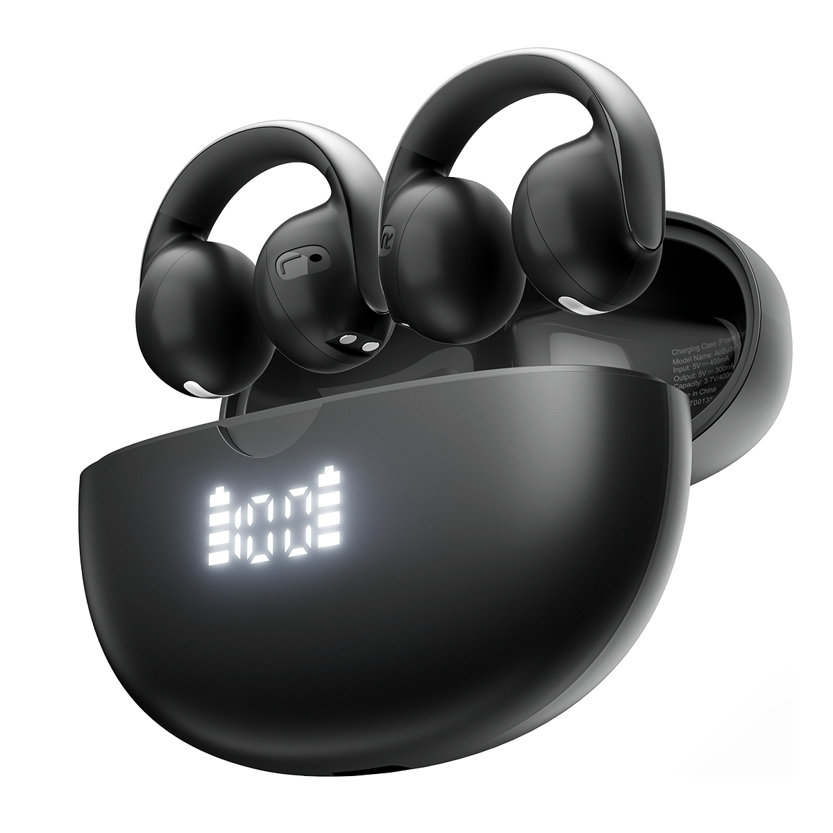 Bluetooth 5.4 Sports Earphones with Mic, Blackview AirBuds 13 OWS Ear Clip Headset, LED Display IPX7 Waterproof