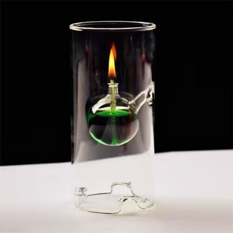 Vintage Hurricane Oil Lamp, Glass Table Lamp with Candlestick Design, Elegant Interior Lighting for Home and Office