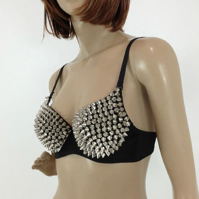 Womens Studded Wireless Bra Steampunk Party Top Lingerie