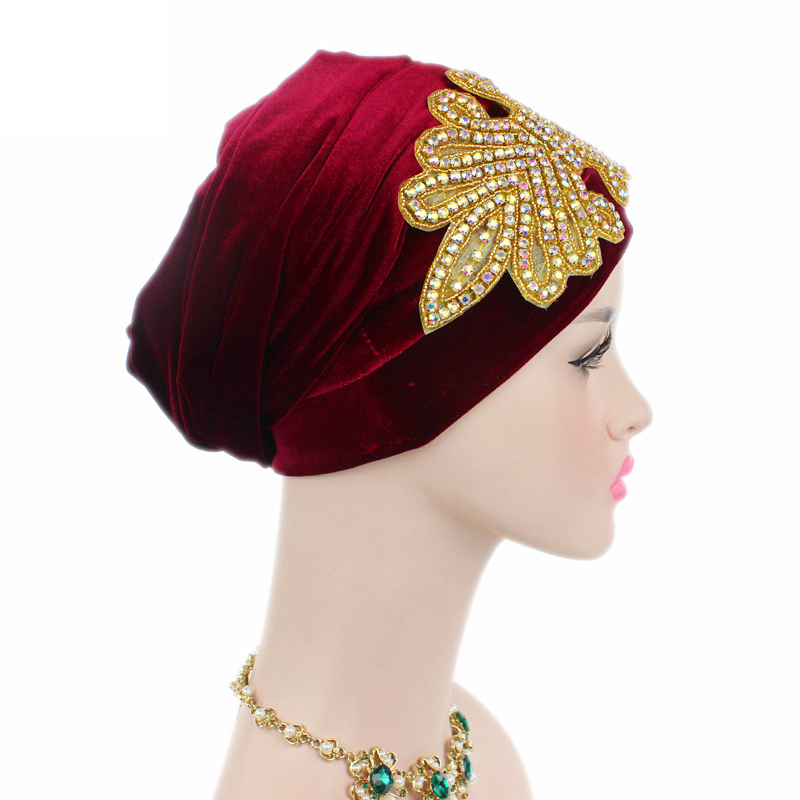 New Luxury Women Rhinestone Velvet Hijab Turban Cap, Muslim Long Tail Headscarf, Nigerian Hijab, Head Scarf & Bandanas