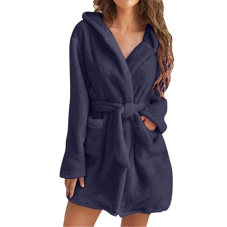 Womens Ultra-Plush Hooded Winter Bathrobe