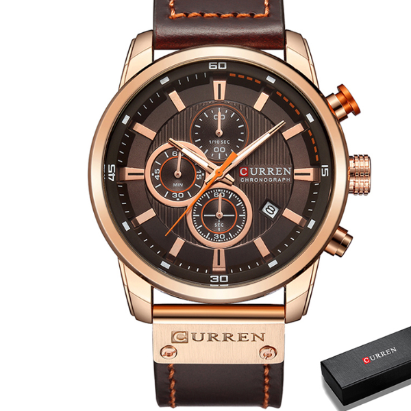 CURREN Men Military Quartz Watch with Leather Strap, Chronograph Wristwatch