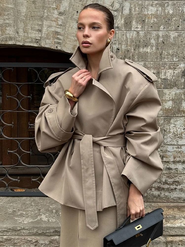 Brown Long Suede Overcoat Women Fashion Solid Lapel Single Breasted Loose Outerwear