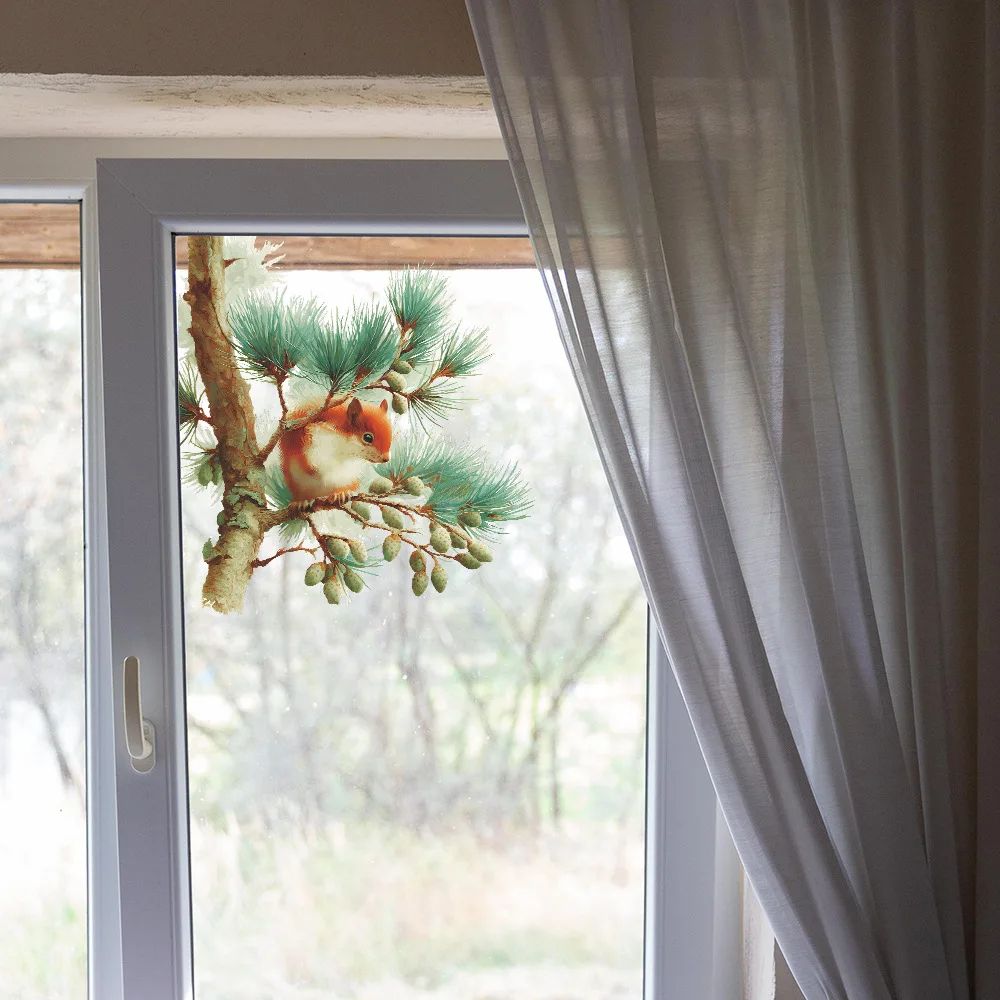 Cute Squirrel Wall Sticker Decal – Forest Animal Window & Bedroom Self-Adhesive Decor