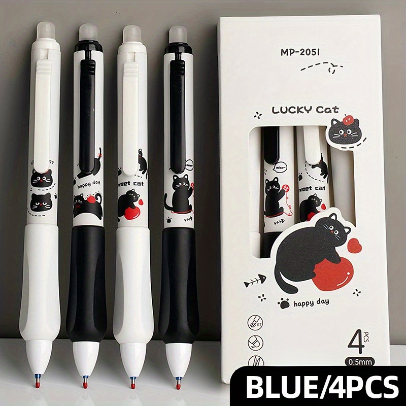 Erasable Gel Pens Set, Fine Point, Blue Ink, Quick-Drying Smooth, Cute Cat for Office, School, Journaling