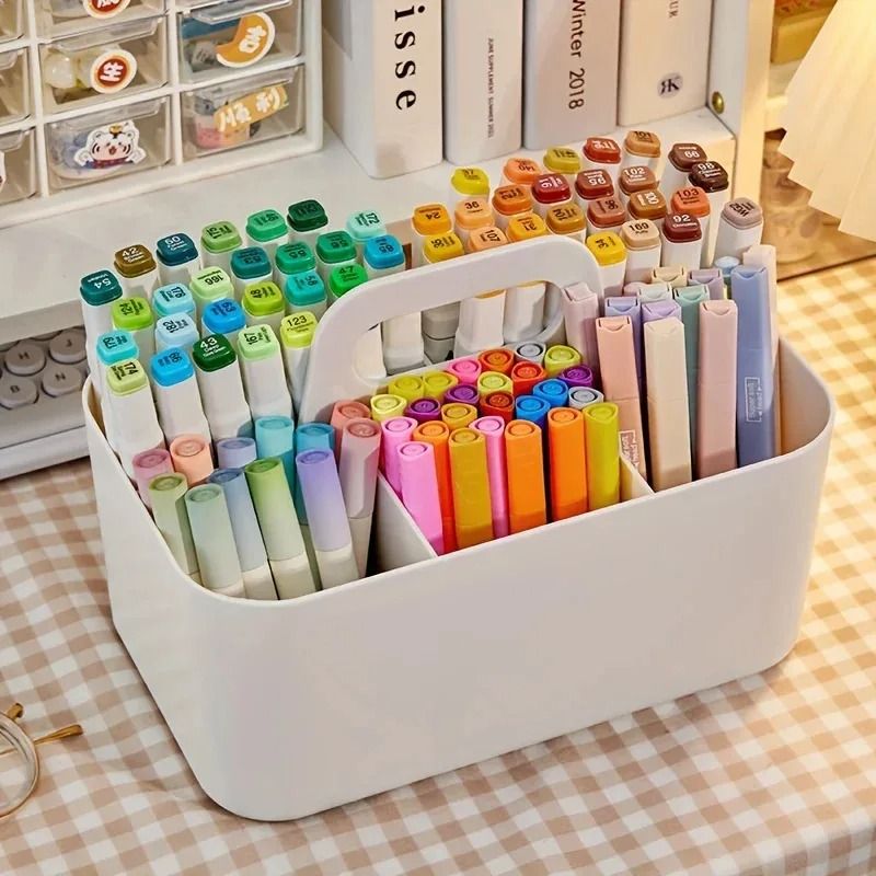 Portable Five Compartment Storage Basket for Desk Organization with Carry Handle