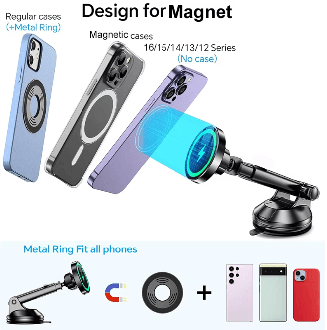 Magnetic Wireless Car Charger 15W Dashboard Phone Holder Mount