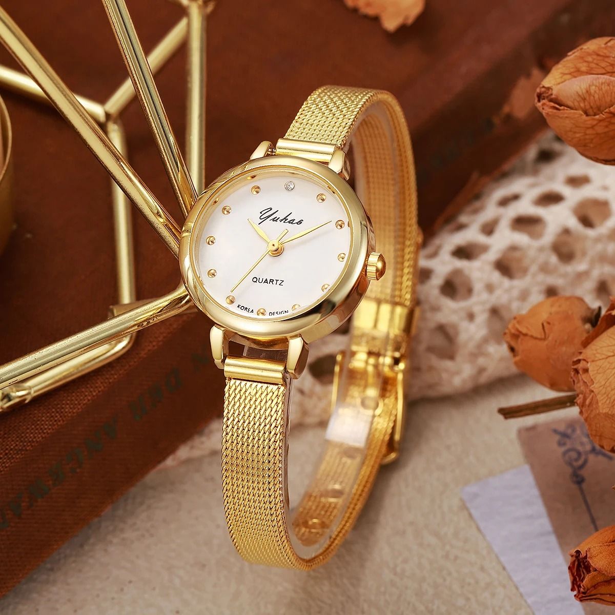 Elegant Mesh Dot Quartz Watch for Women