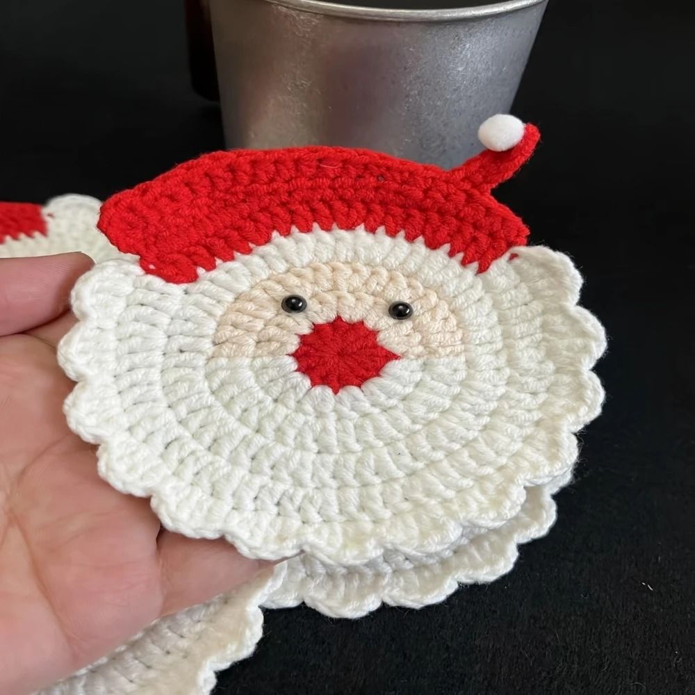 Handmade Crochet Santa Coasters Christmas Drink Mats