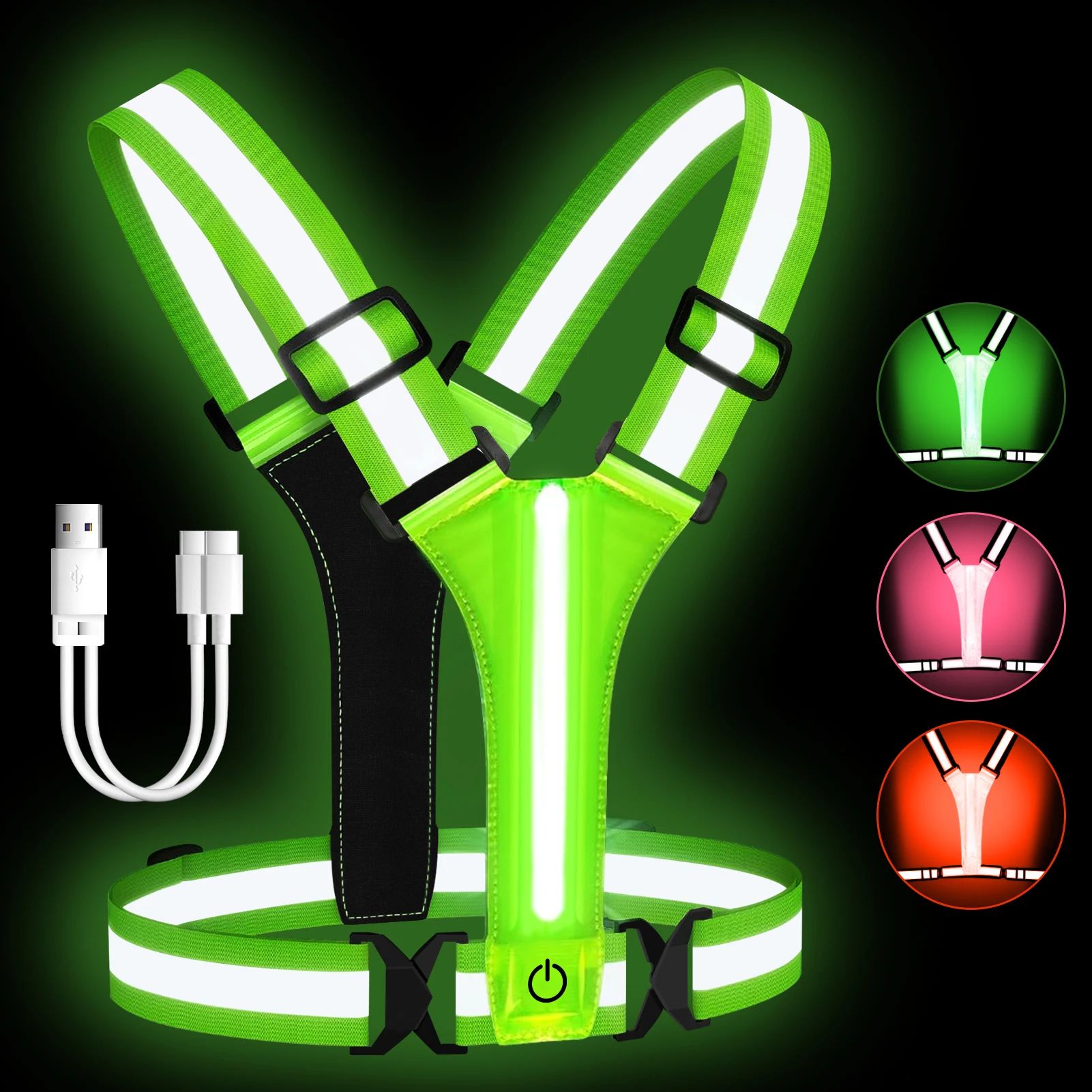 USB Rechargeable LED Reflective Running Vest – High Visibility Safety Gear for Night Running & Cycling