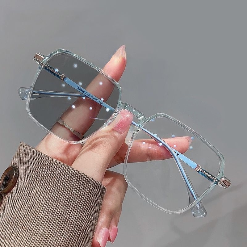 Photochromic Anti Blue Light Glasses with Metal Square Frame