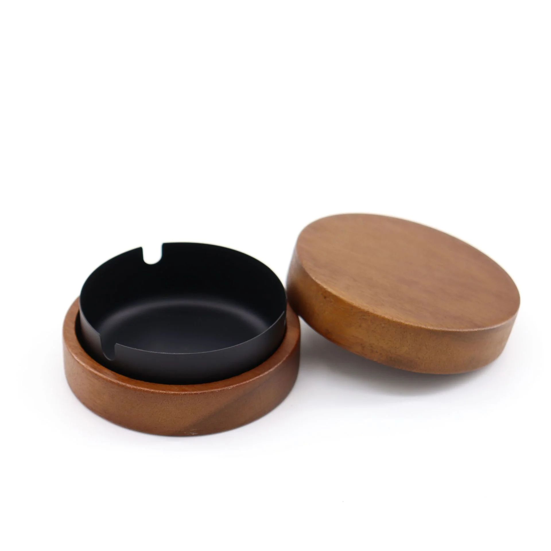 Round Wooden Ashtray with Lid