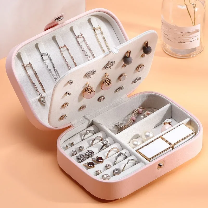 Leather Travel Jewelry Case Portable Jewelry Box Organizer Zipper Storage Jewelry Display Case