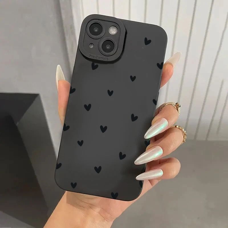 Black Love Heart Shockproof Silicone Phone Case