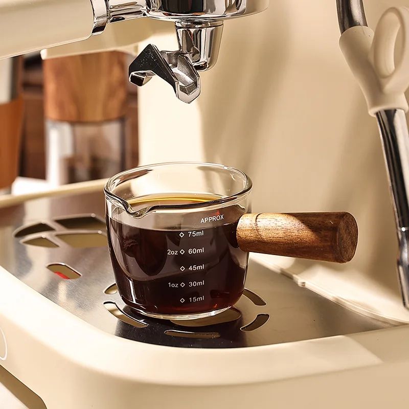 Italian Glass Espresso Cup Set with Measuring Marks Barista Shot Glass & Mini Milk Jug