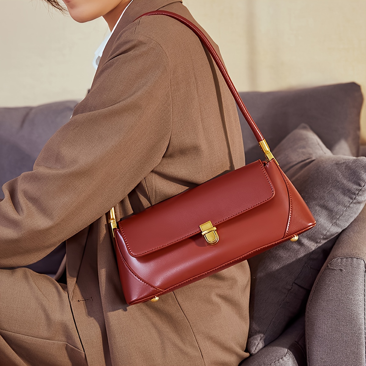 Retro Baguette Underarm Bag Women's High Feeling Fashion Shoulder Bag PU Material