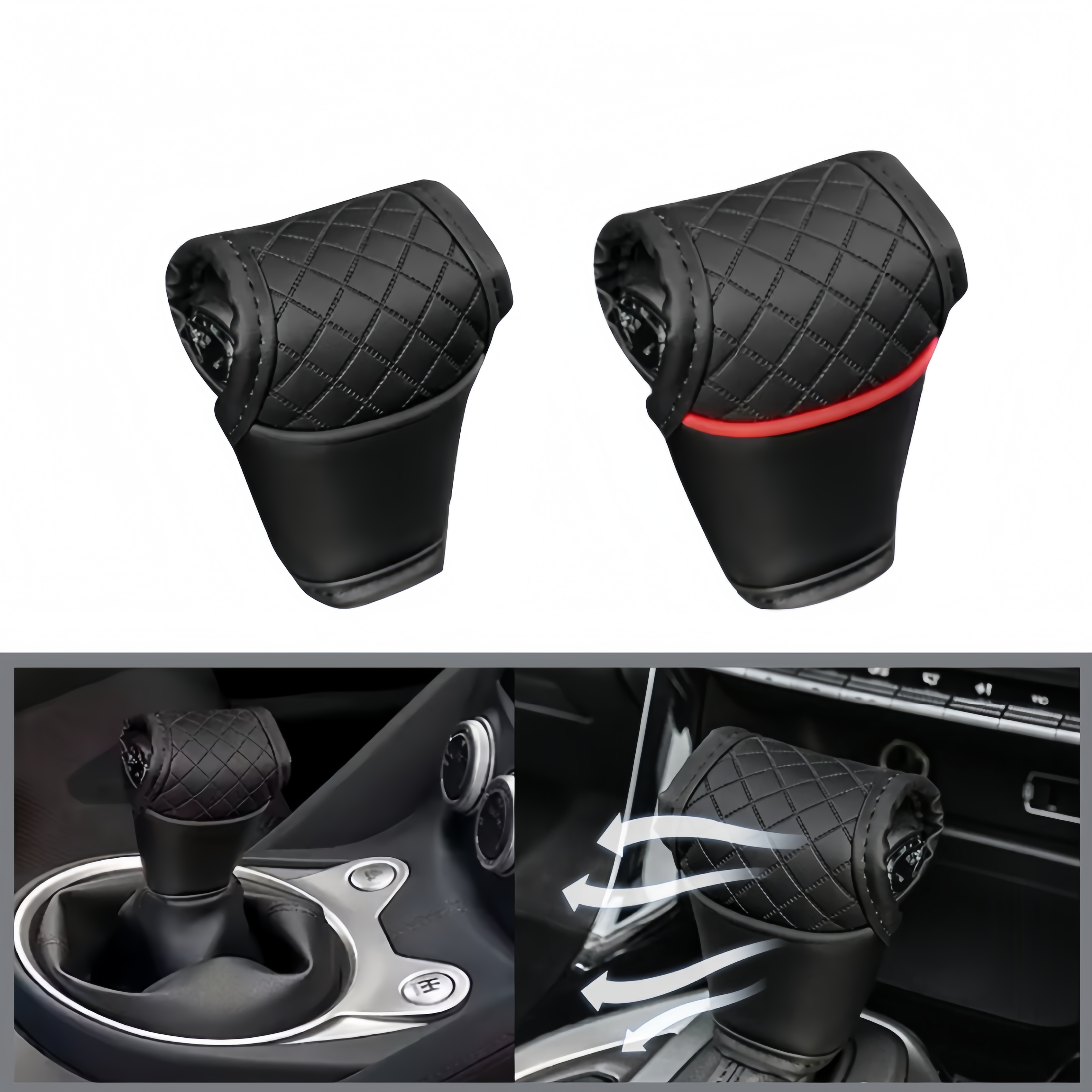 PU Leather Universal Car Gear Shift Cover NonSlip, DustProof Shifter Knob Protector, Interior Gear Lever Decor