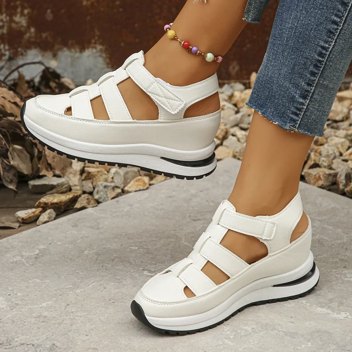 Closed Toe Wedge Sandals for Women with Buckle Strap Office Casual Summer